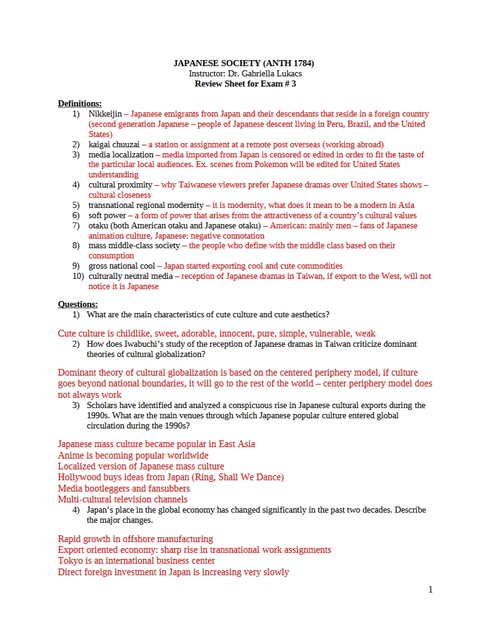 Exam Three Review Sheet