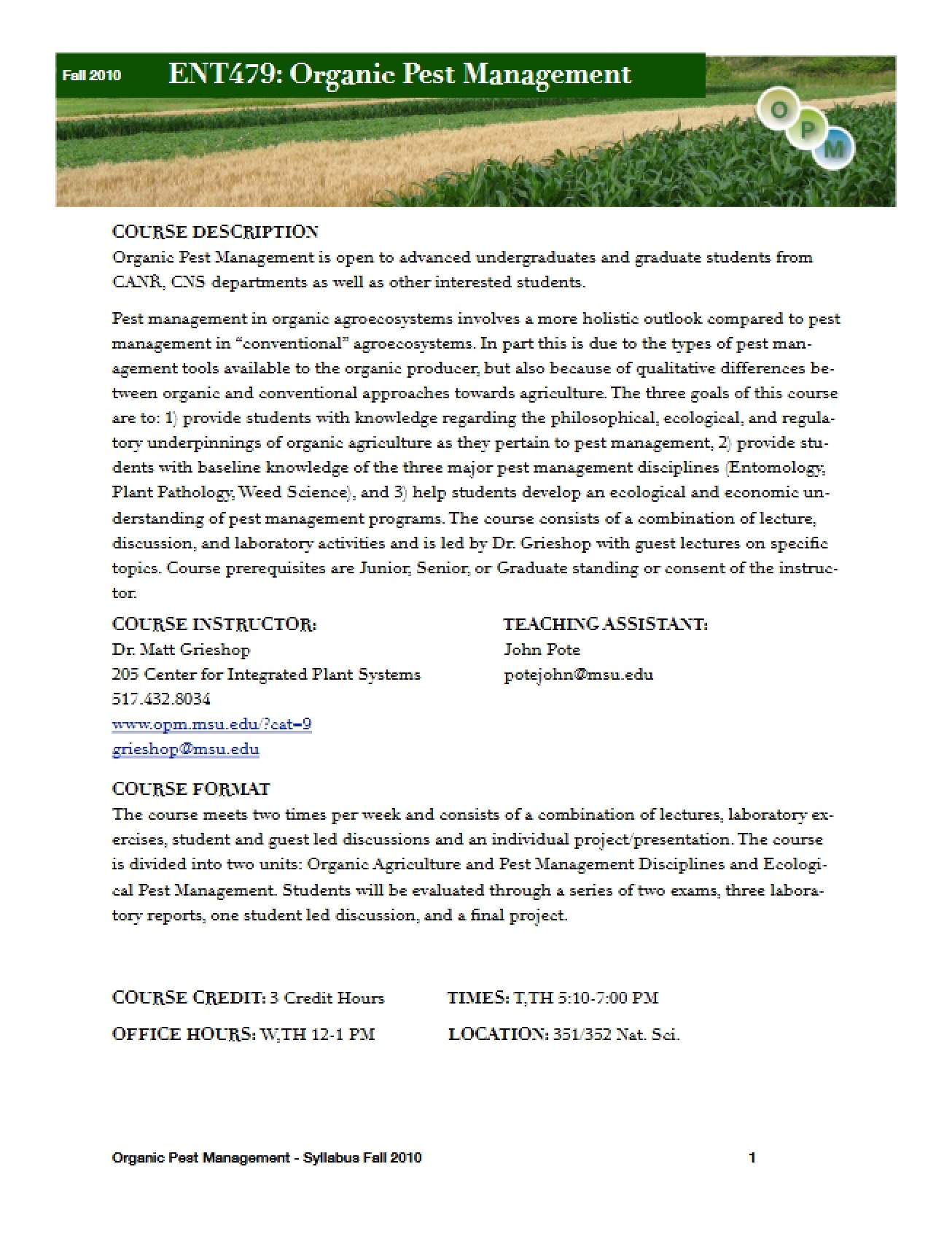 Organic Pest Management Syllabus