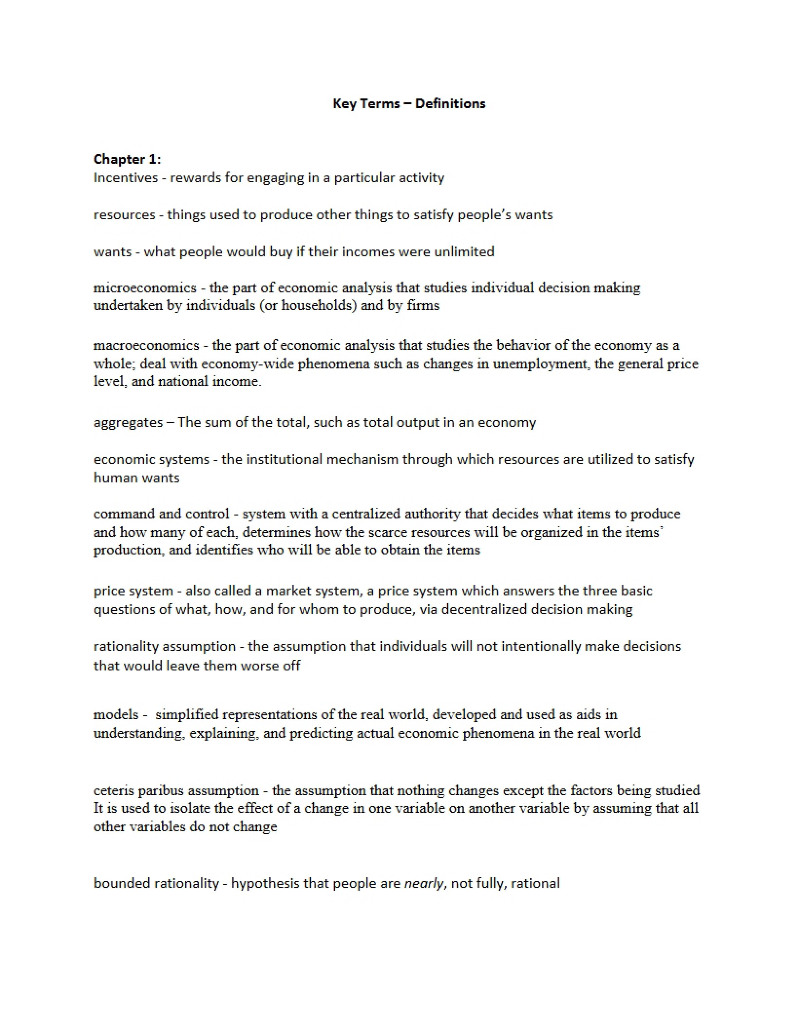 Microeconomics Terminology