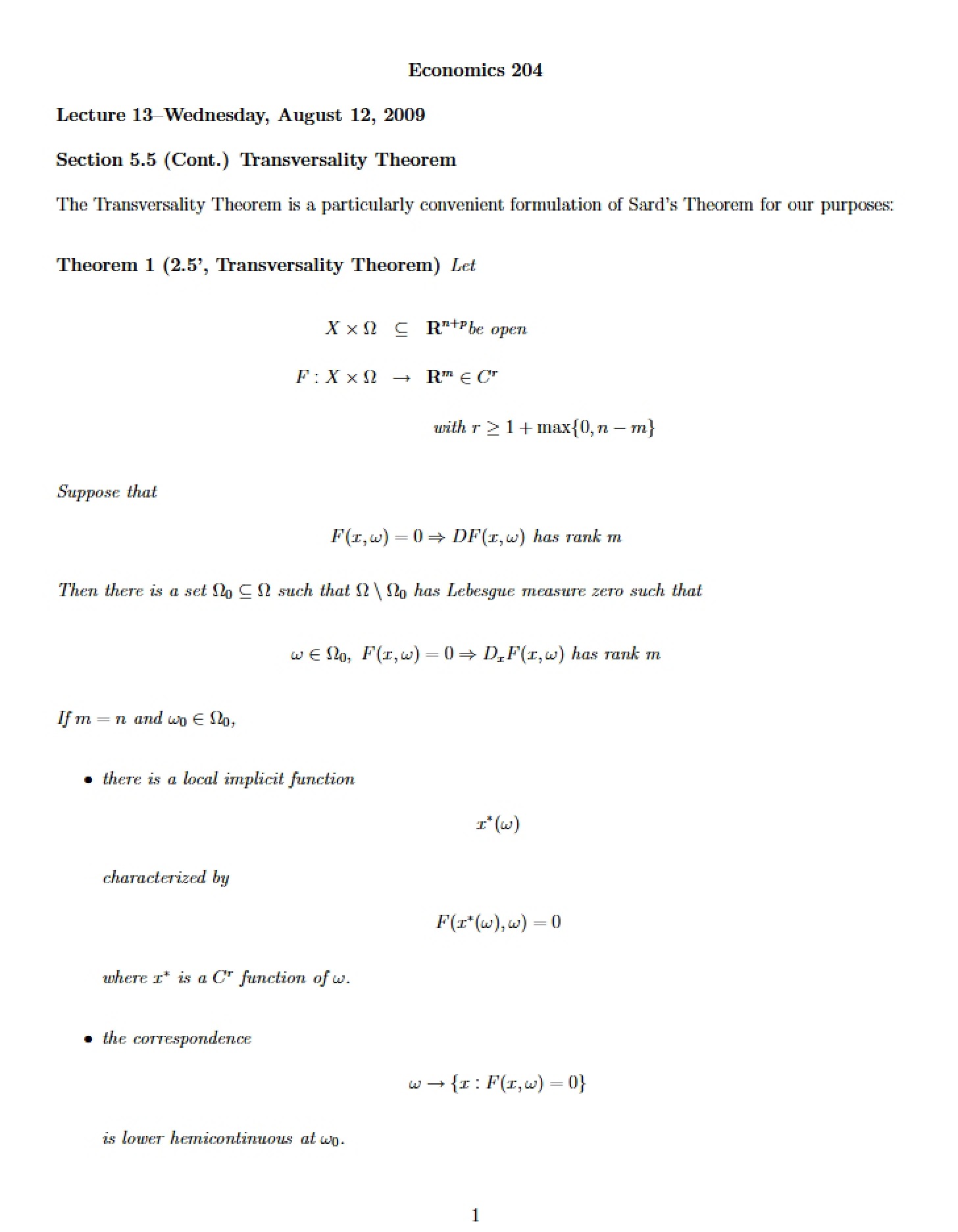 Notes on Class Lectures