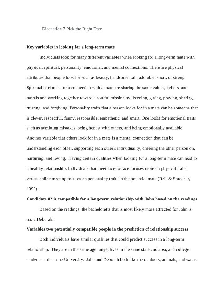 Long-Term Key Variables for Finding the Perfect Mate