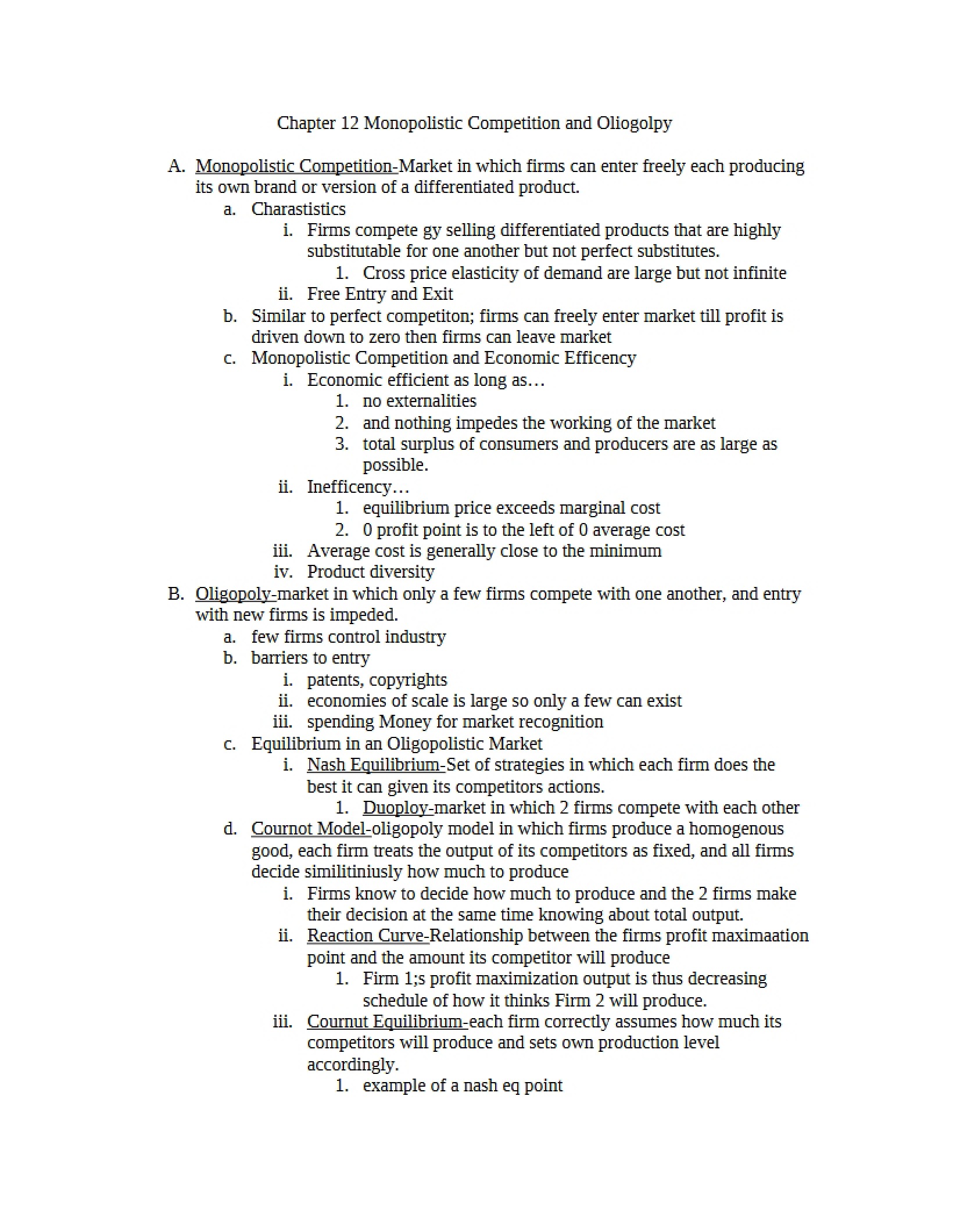 Oligopoly and Monopolistic Competition (Ch 12)