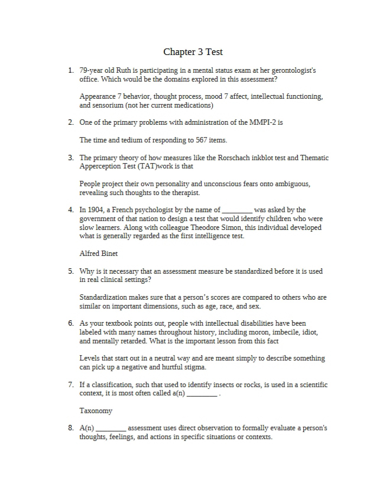 Test on Chapter Three