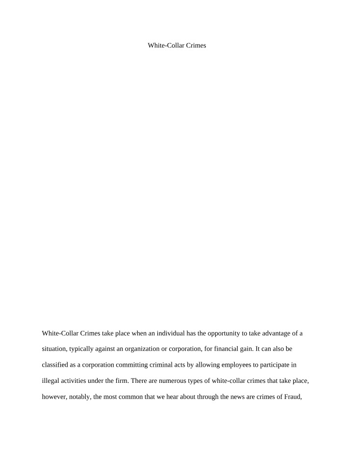 White Collar Crimes - Unit 6 Assignment 11