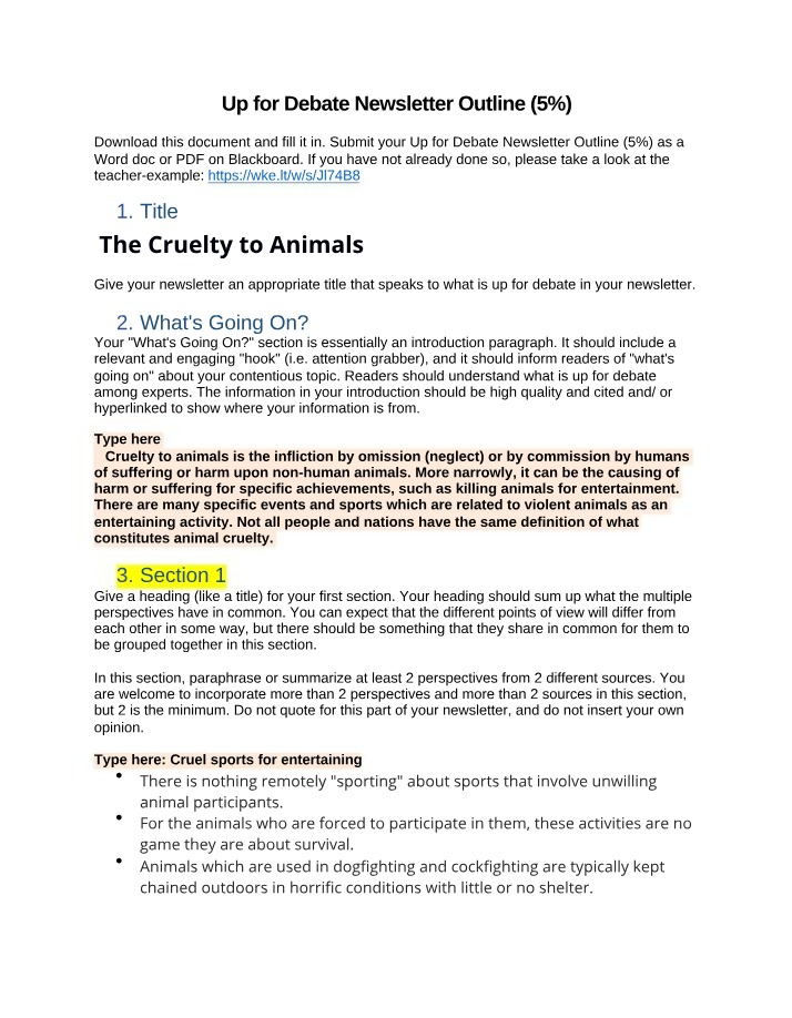 Newsletter Outline - Debating Animal Cruelty in Sports