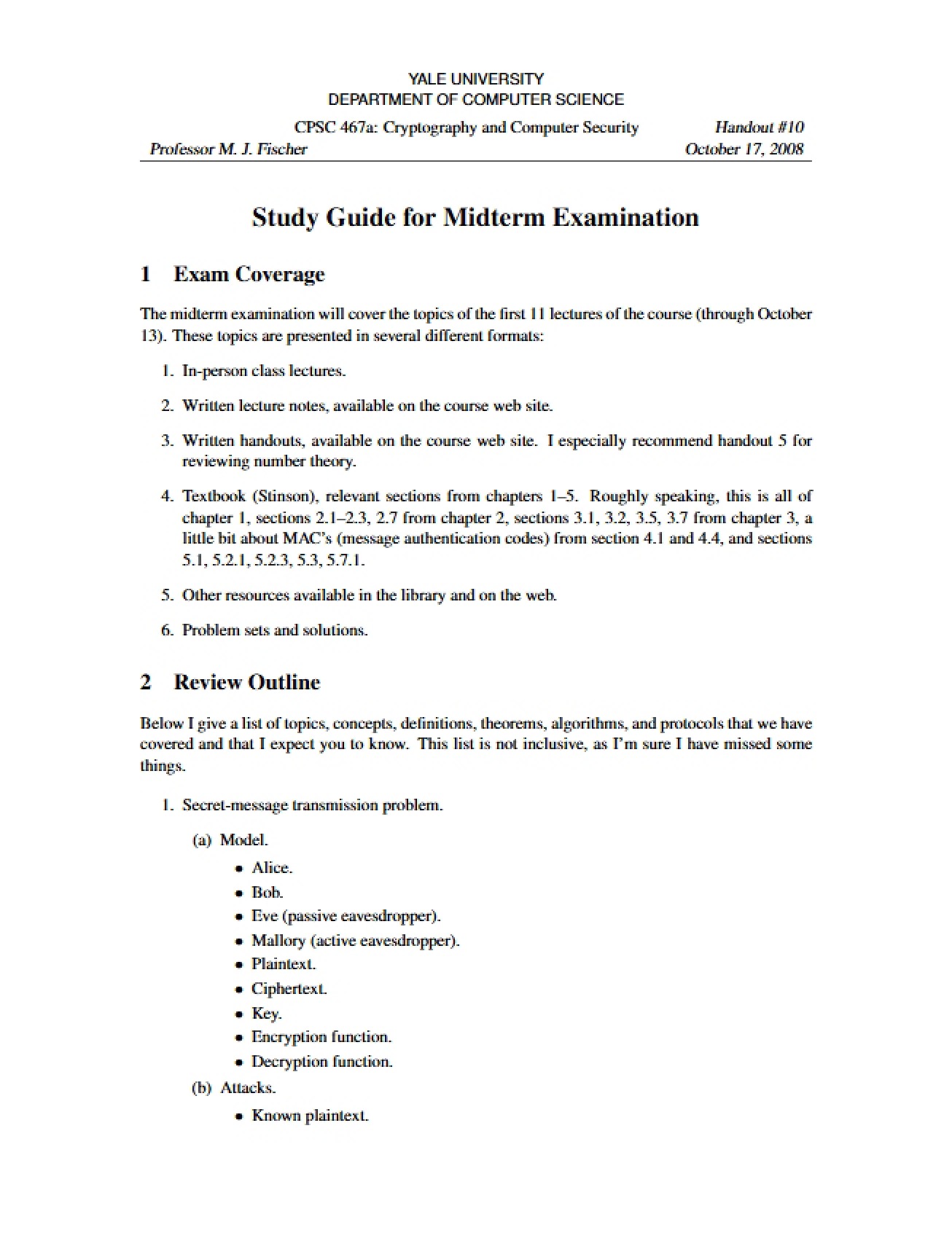Midterm Examination Study Guide