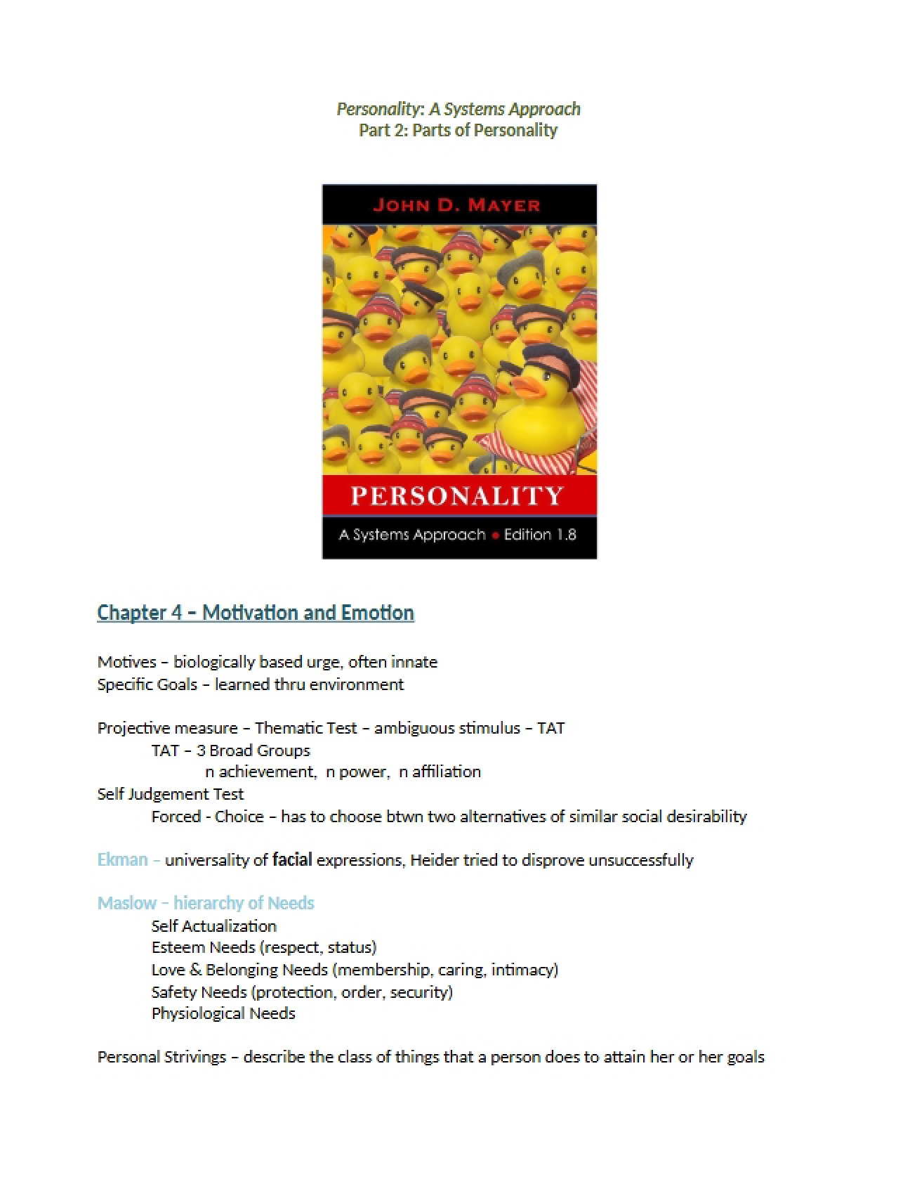 Emotion and Motivation (Ch 4)