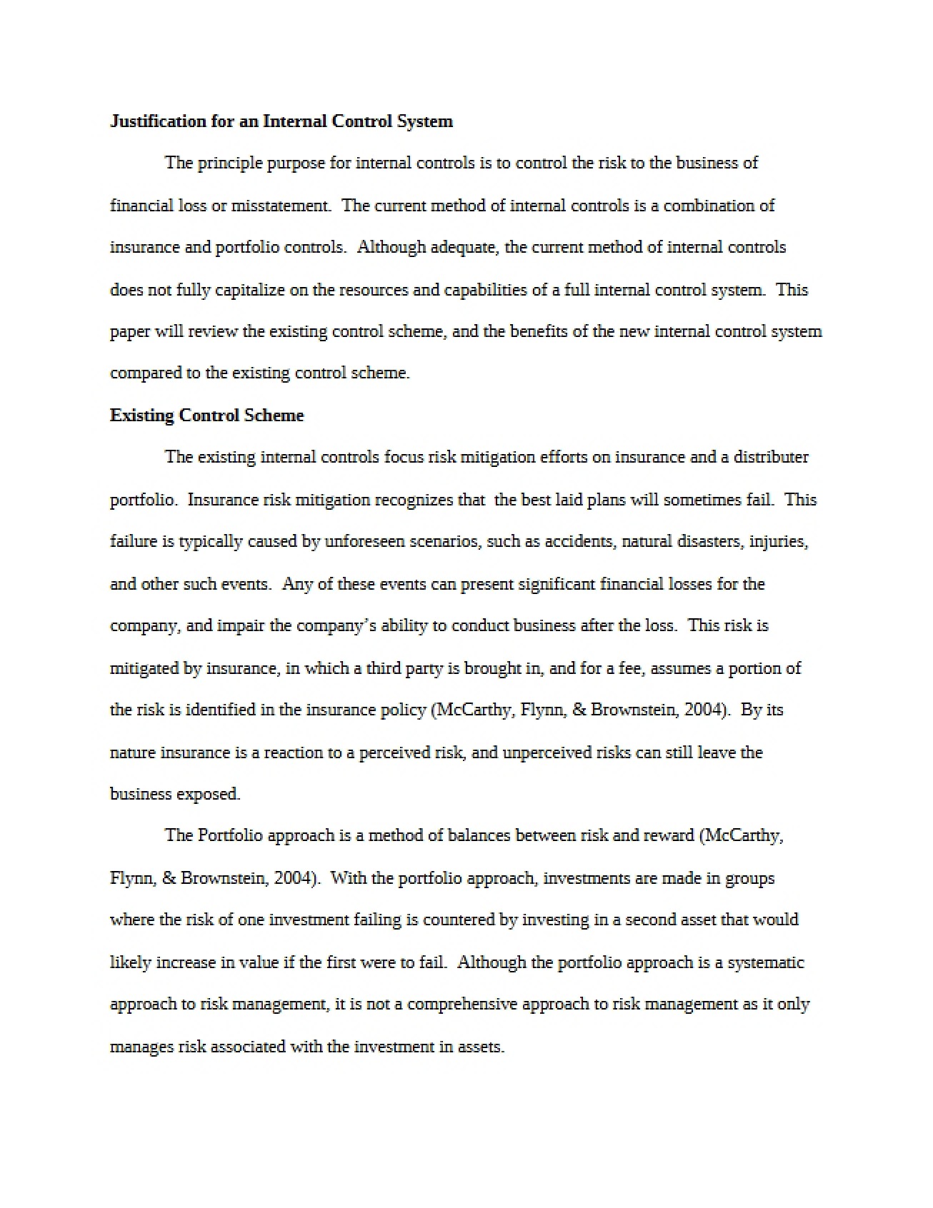 Justifying an Internal Control System