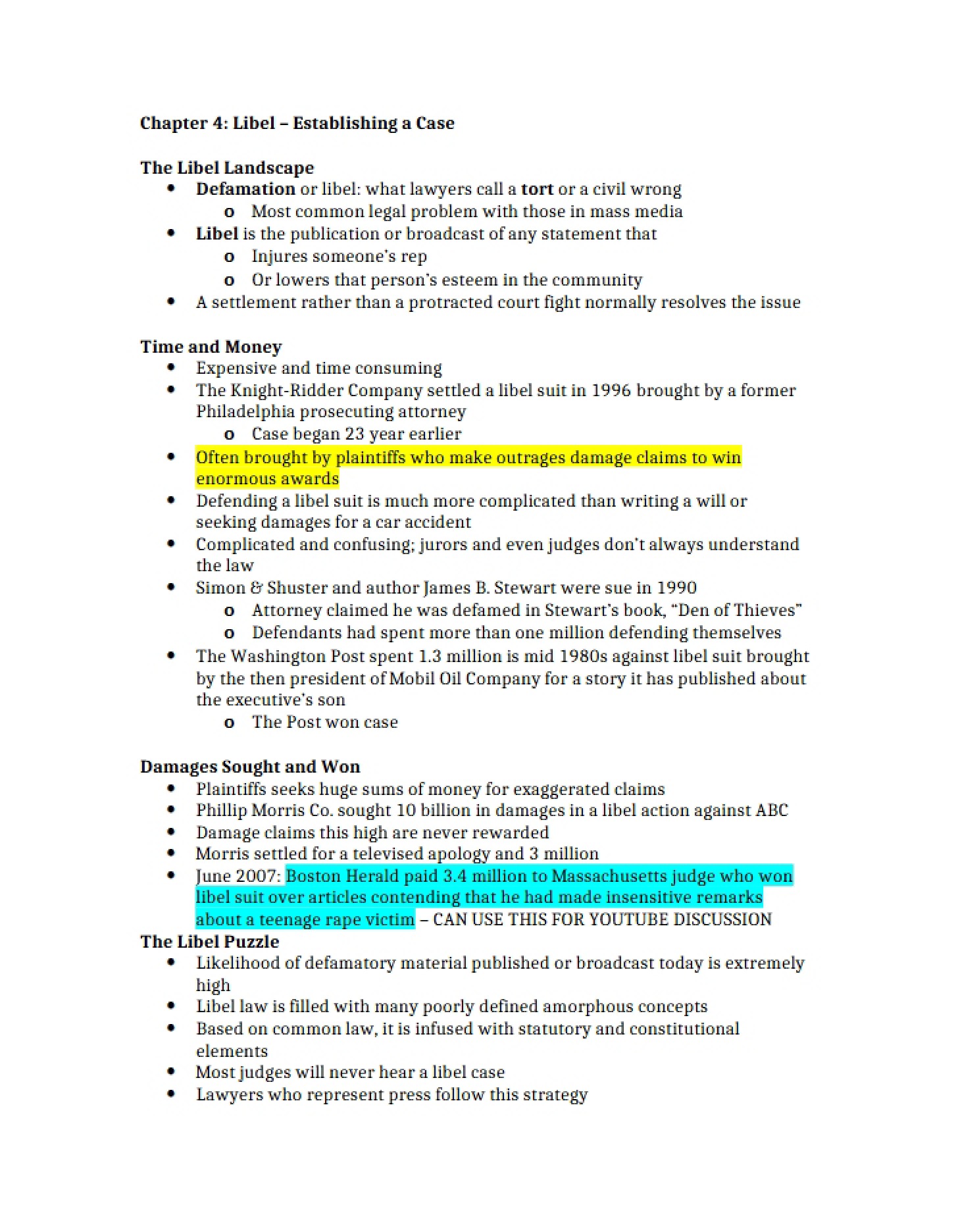 Legal Standards for Libel (Ch 4)