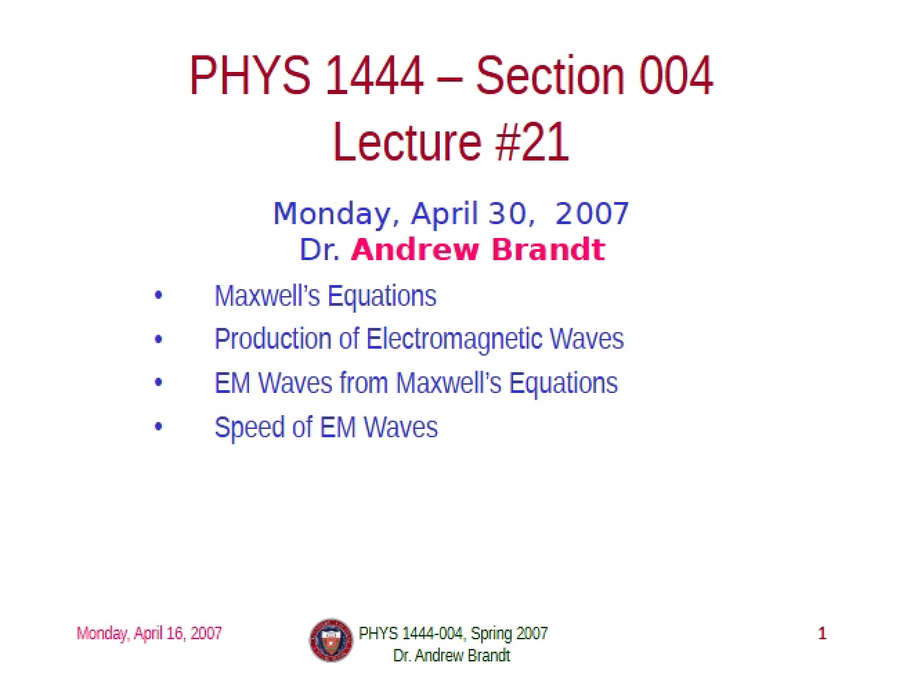 Materials for Section 004