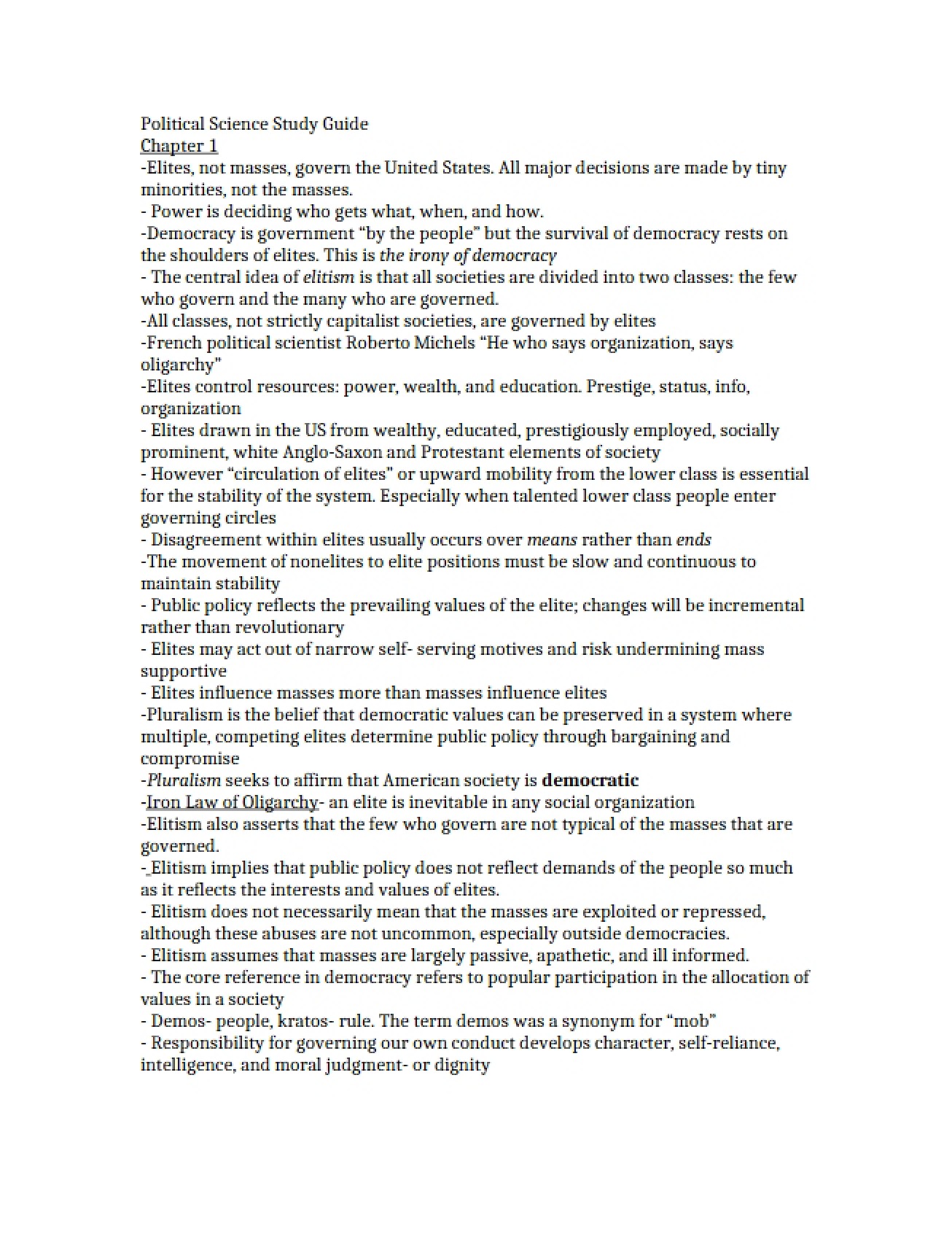 Study Guide for Core Political Science Concepts
