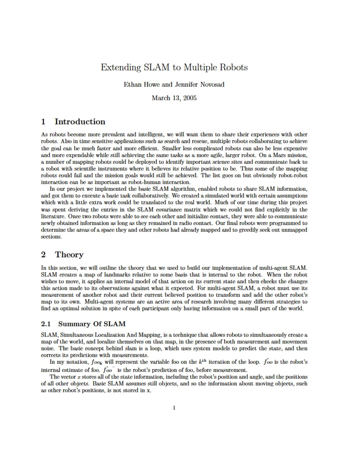 Multi-Robot Extension for SLAM