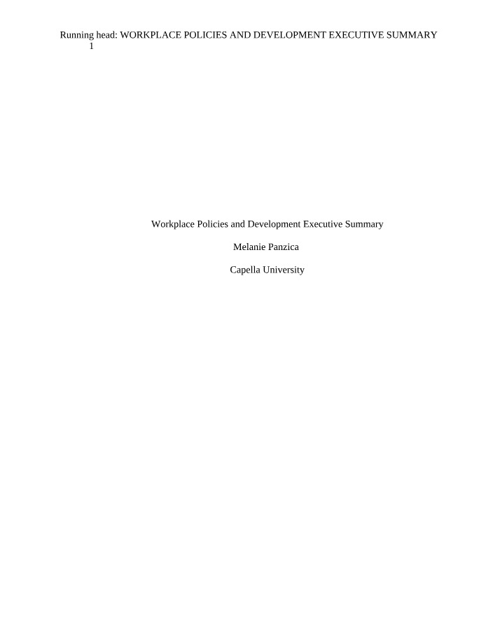 Workplace Policies and Development Executive Summary Initial