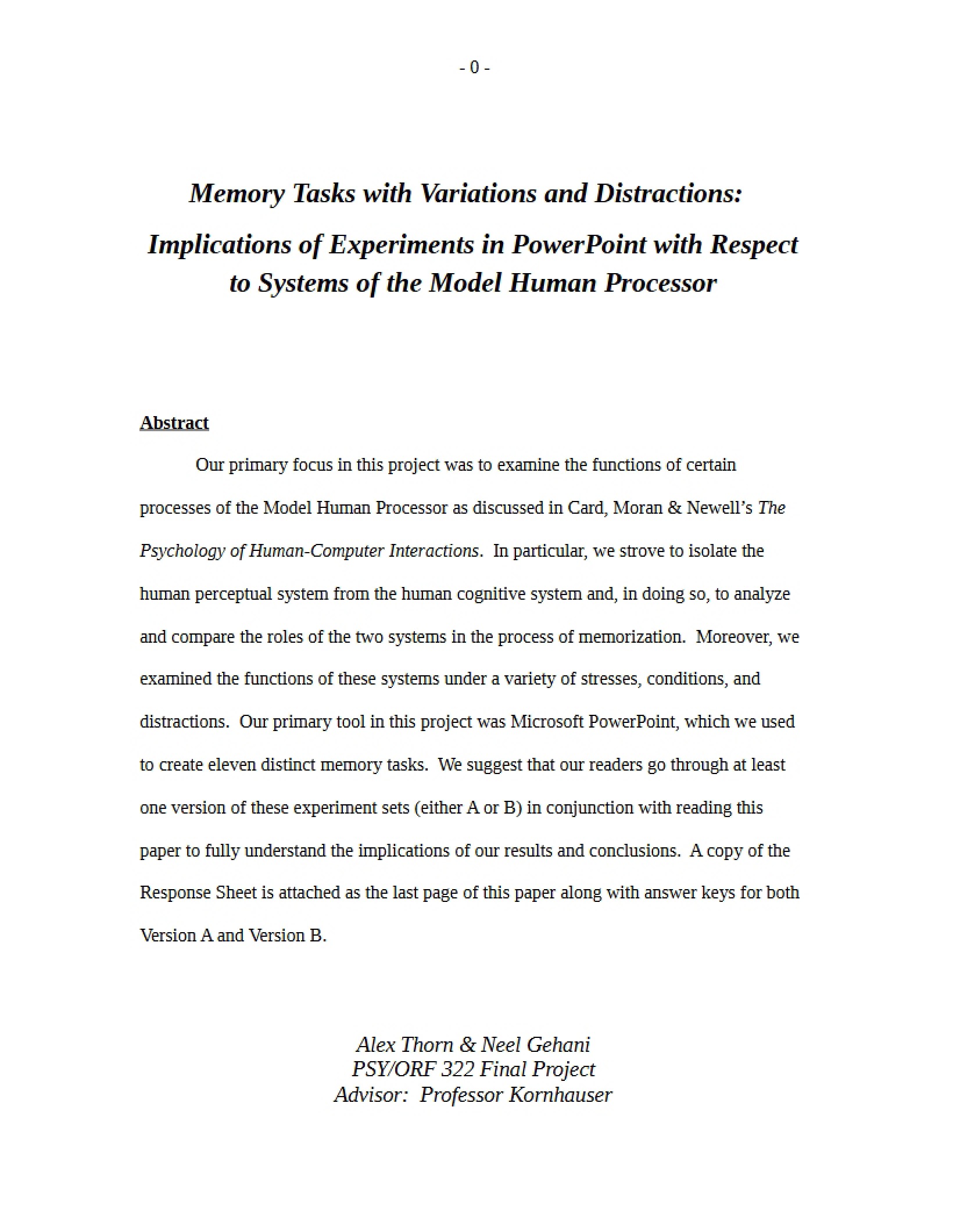 Distractions and Variations in Memory Tasks