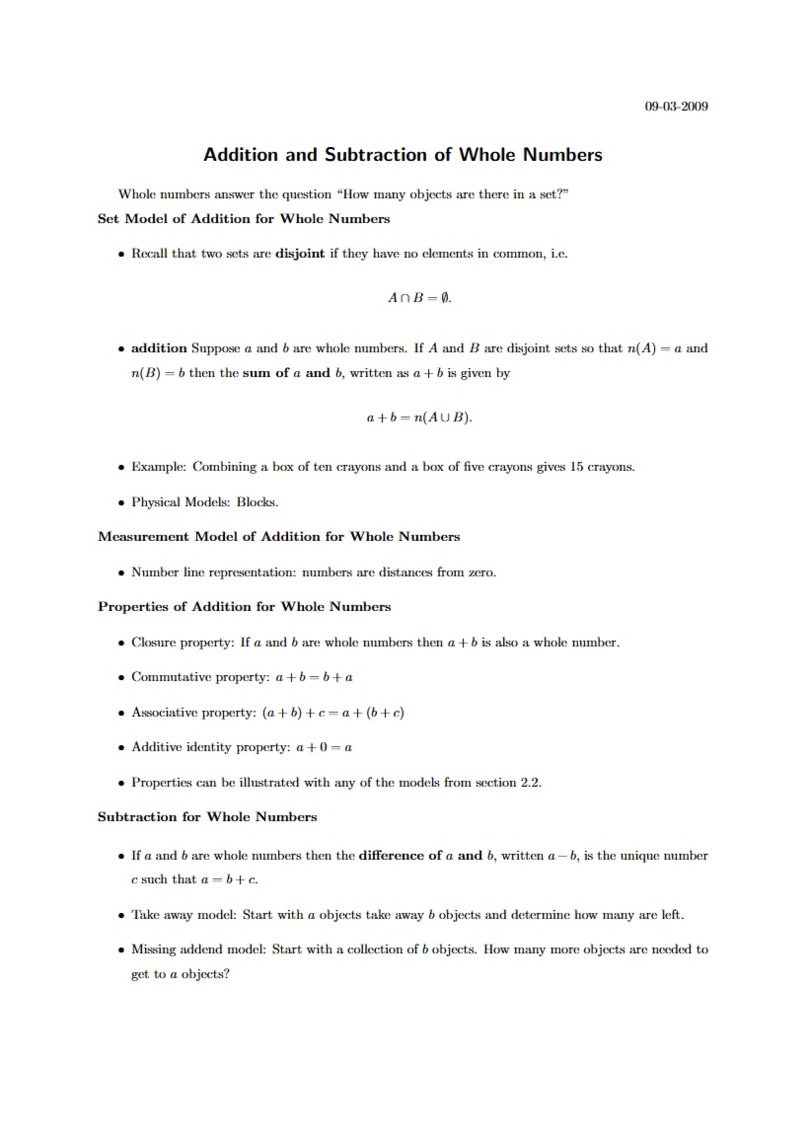 Whole Number Operations Add & Subtract