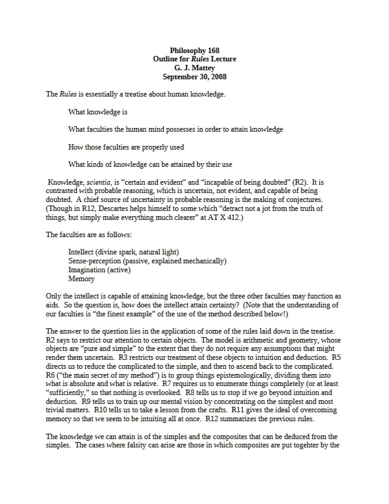 Outline for a Lecture on the Rules