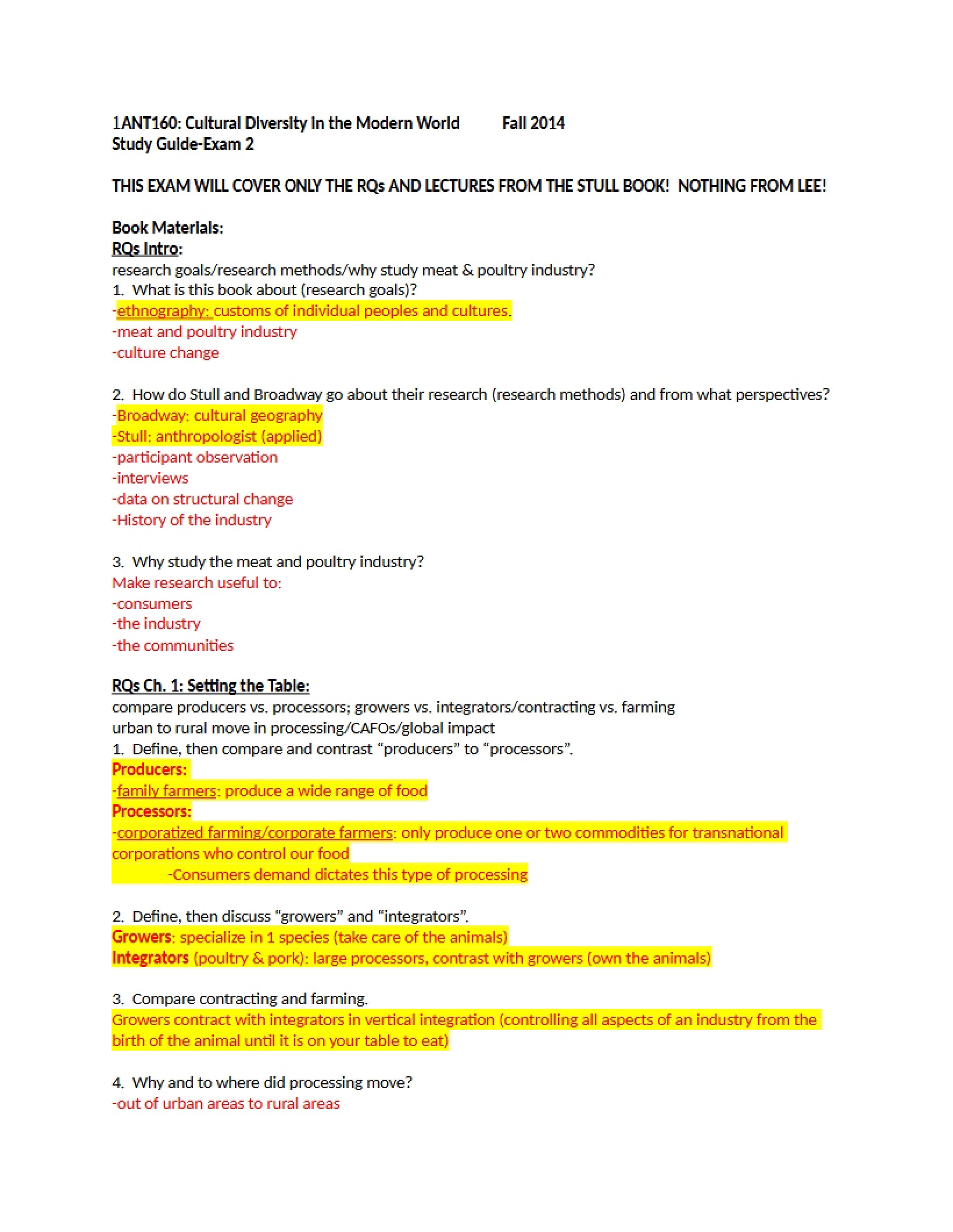 Exam Two Study Sheet