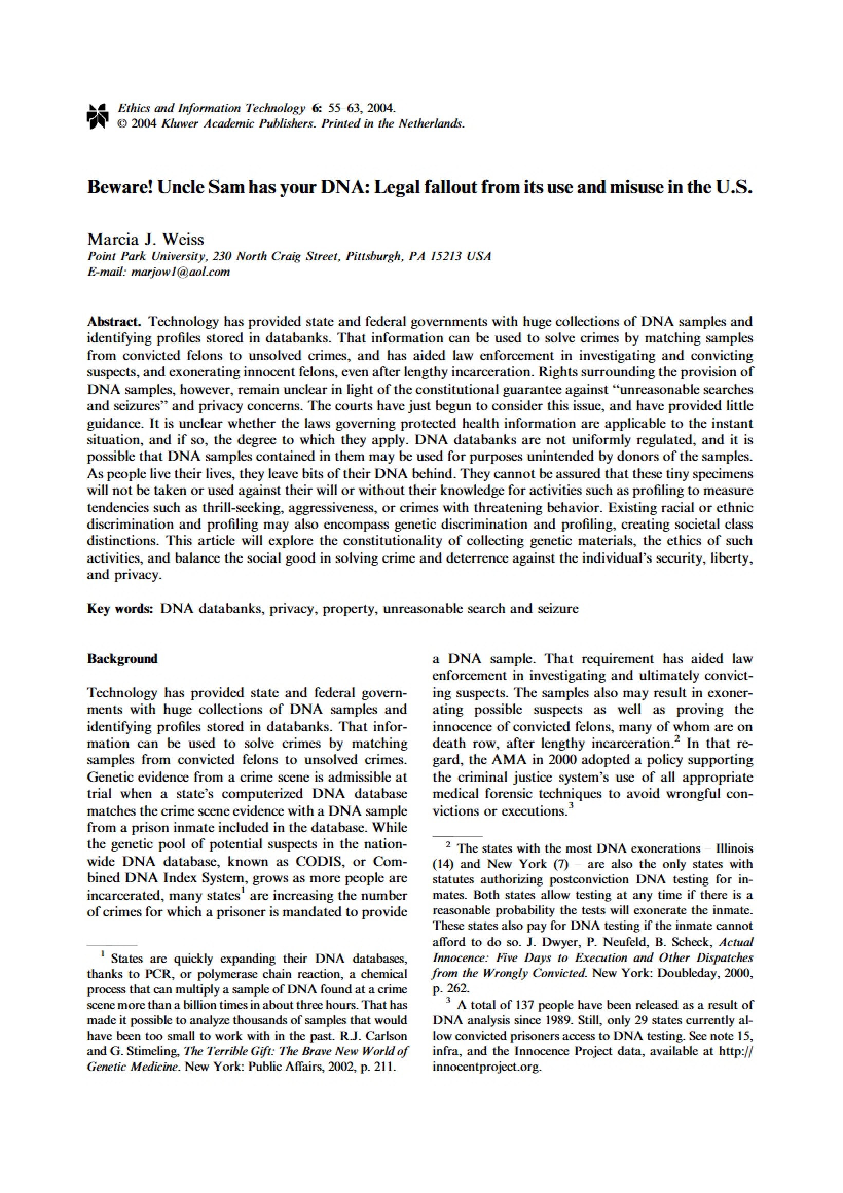 Legal Fallout of US DNA Usage