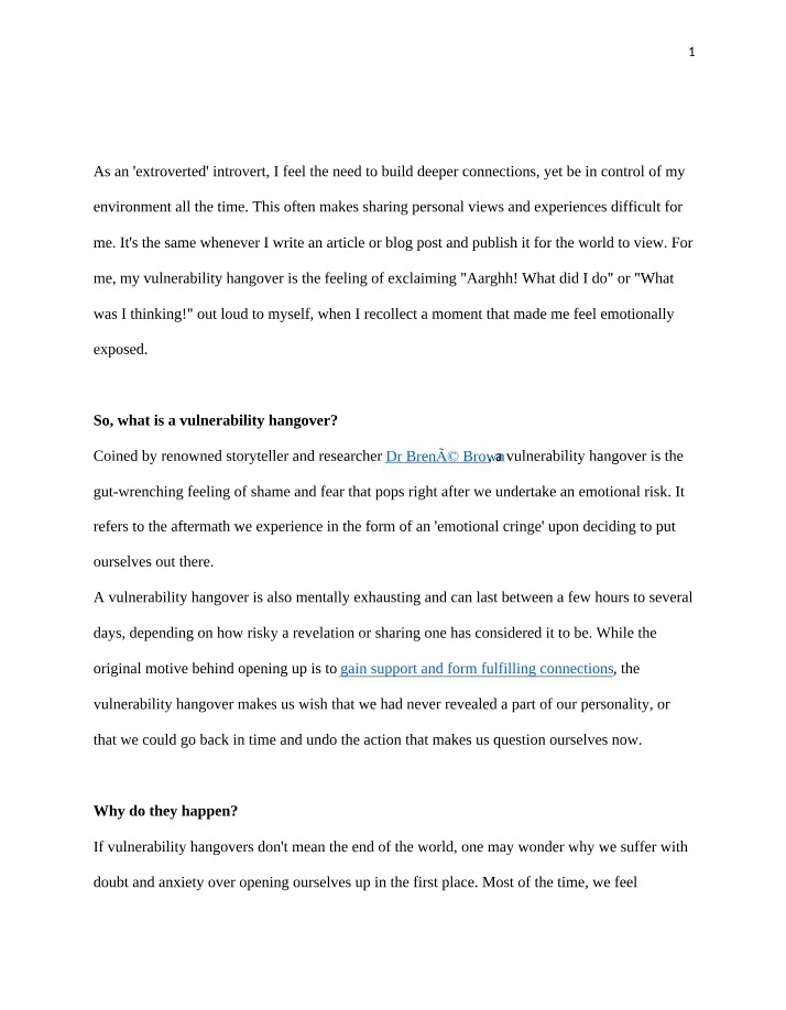 Vulnerability Hangovers - The Aftermath of Emotional Risk