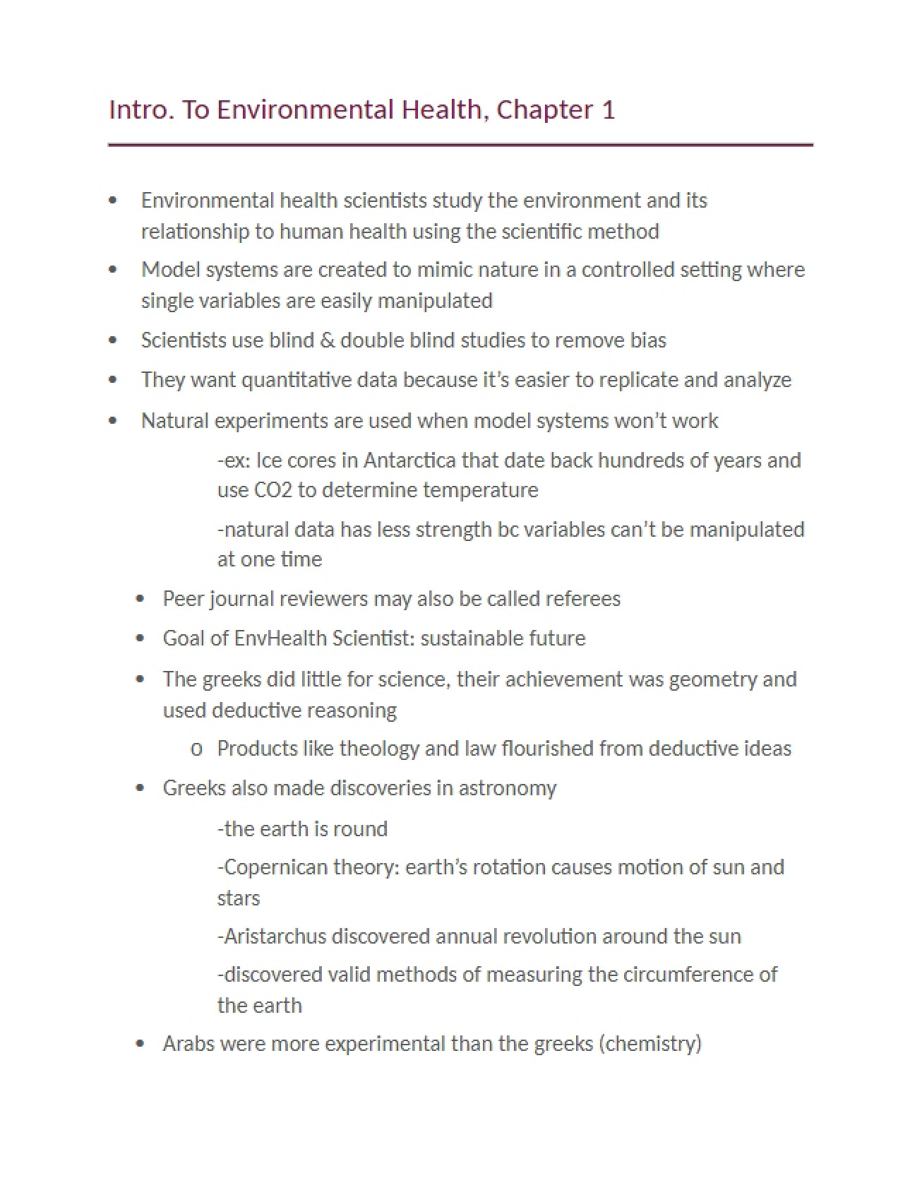 Chapter 1 Notes on Environmental Health