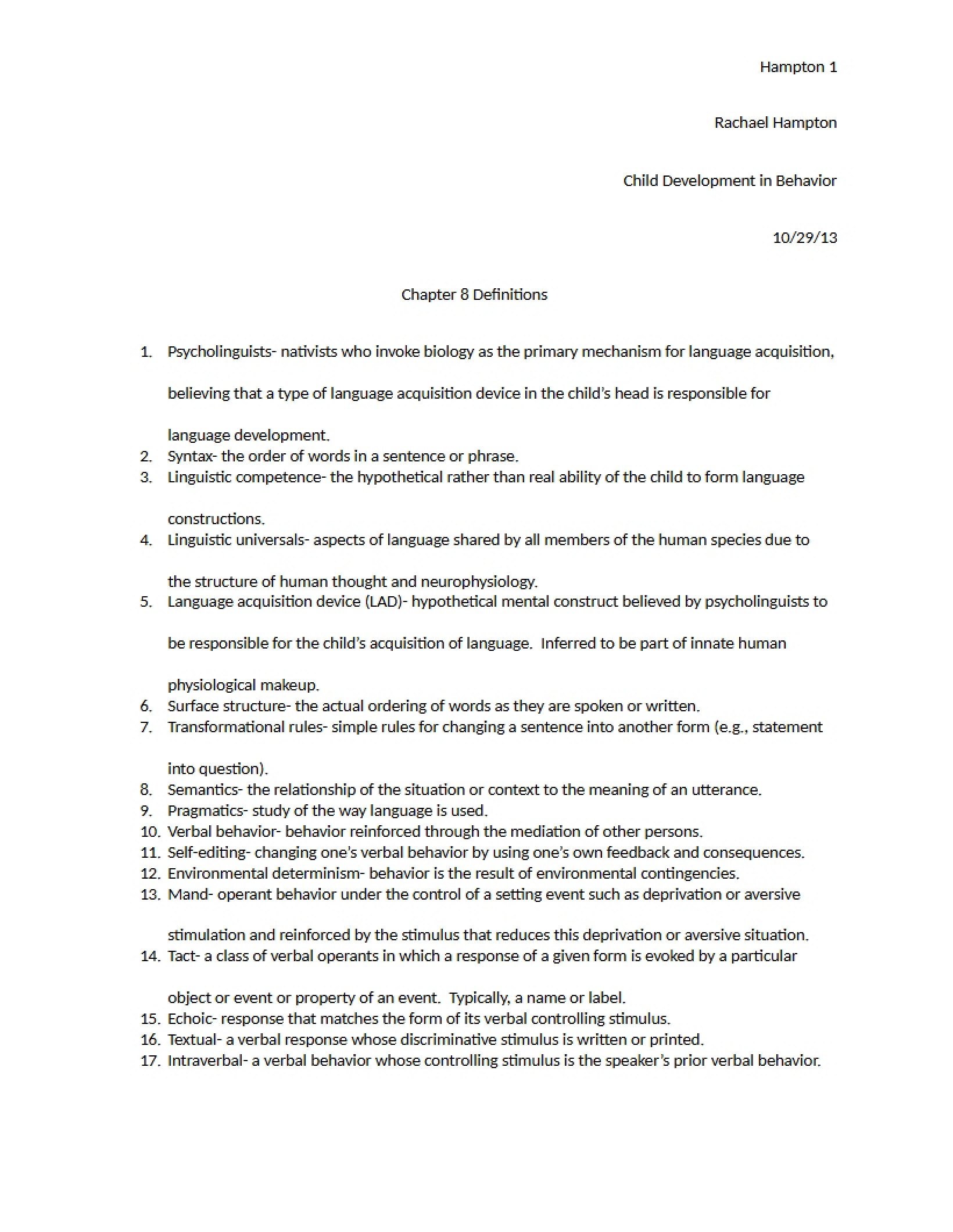 Definitions Chapter Eight