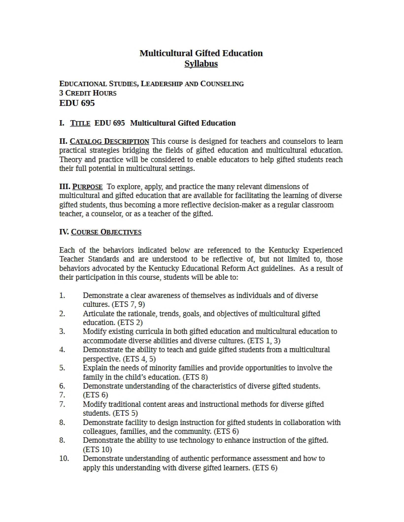 Syllabus - Multicultural Gifted Education