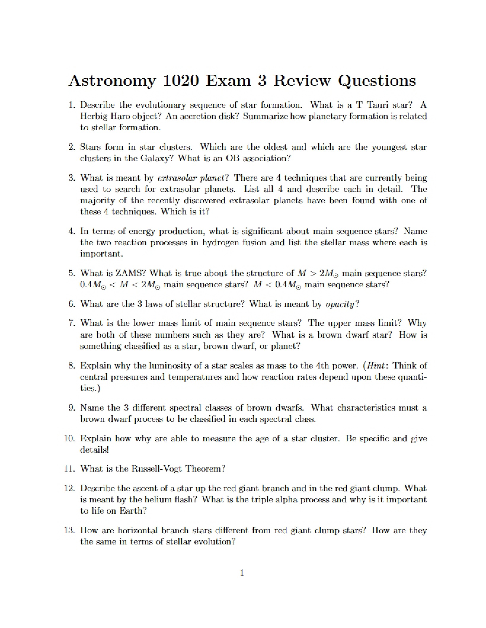 Third Examination for Astronomy