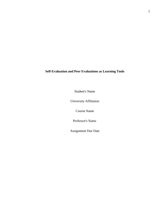 Enhancing Learning - Peer and Self-Evaluations