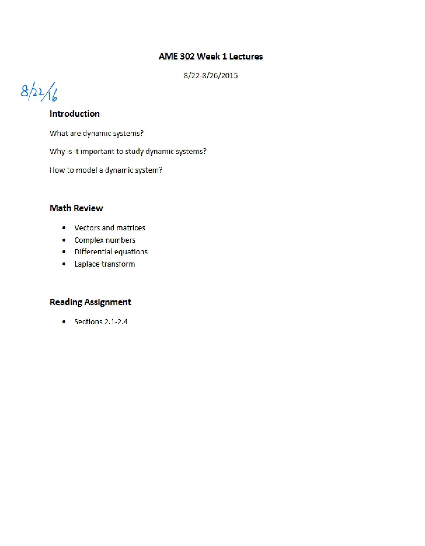 Lectures for Week One