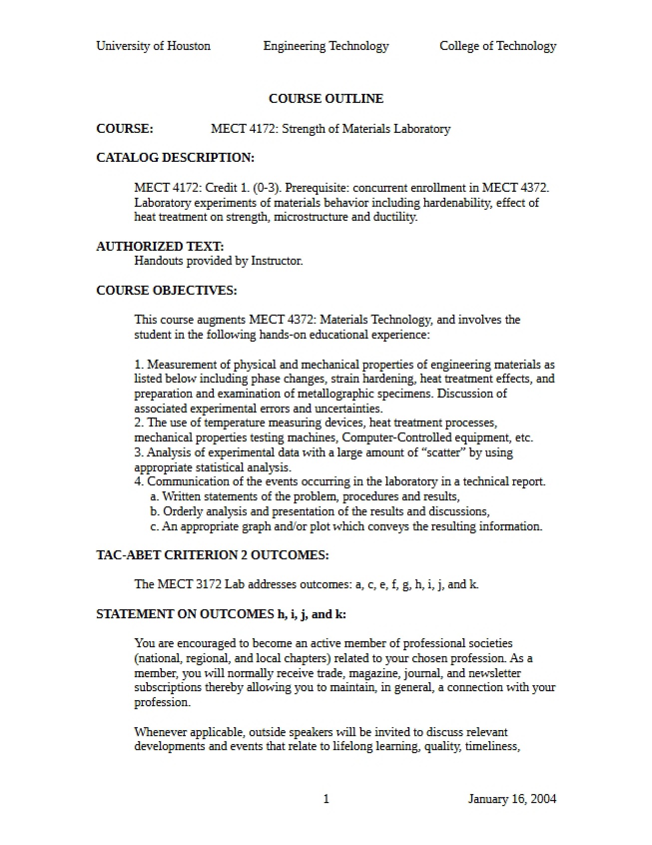 Materials Tech Lab Outline