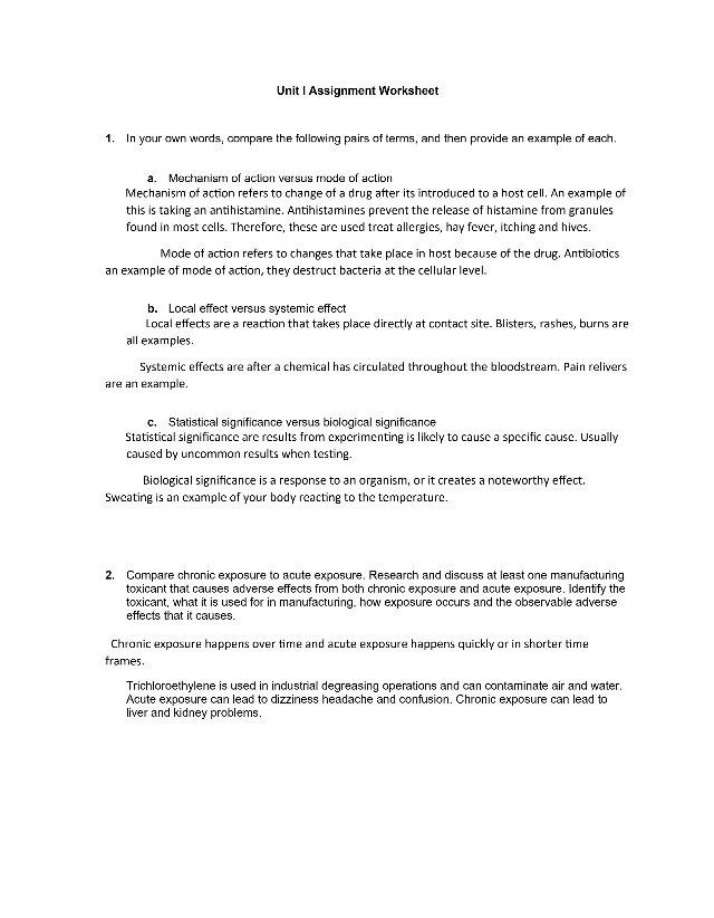 Toxicology Unit 1 Assignment