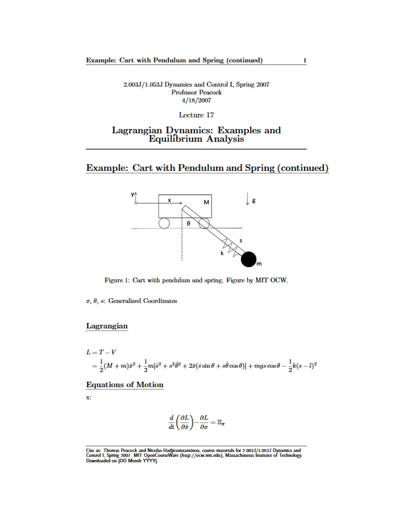 Dynamics: Lagrangian