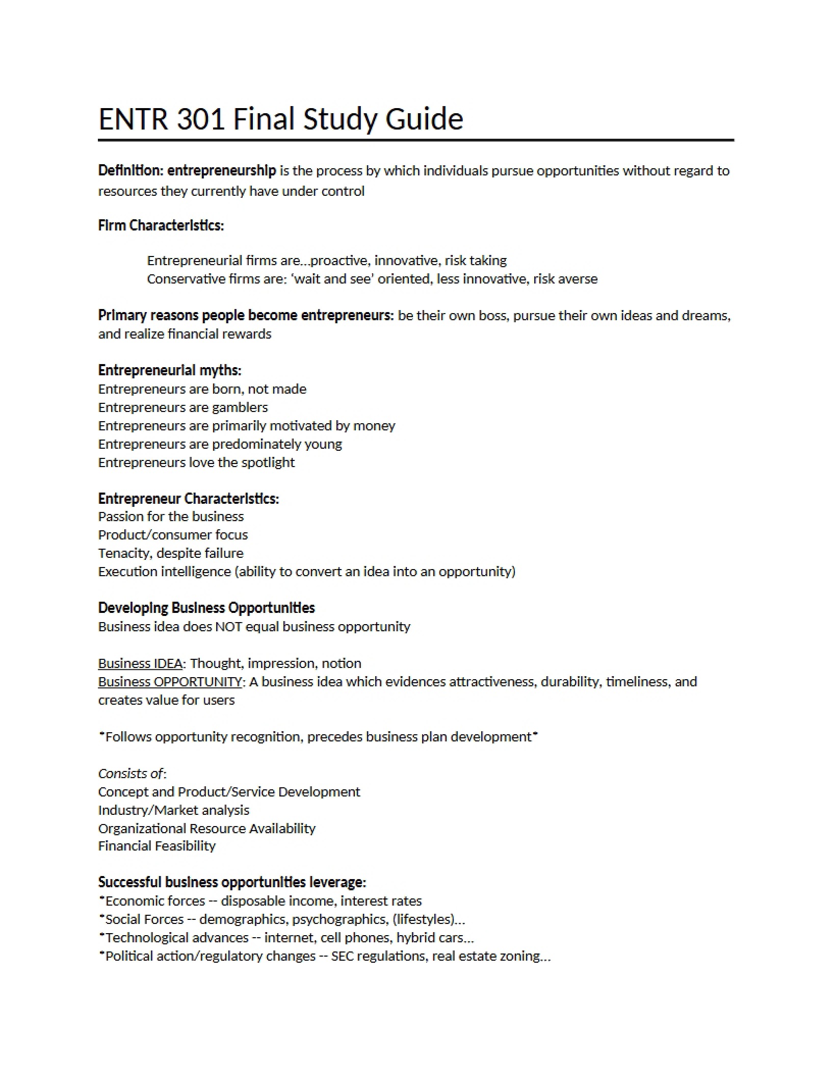 Study Guide for Management Final