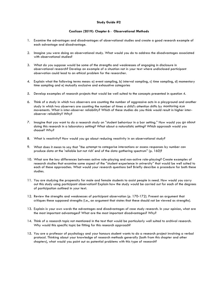 Study Guide on Observational Methods