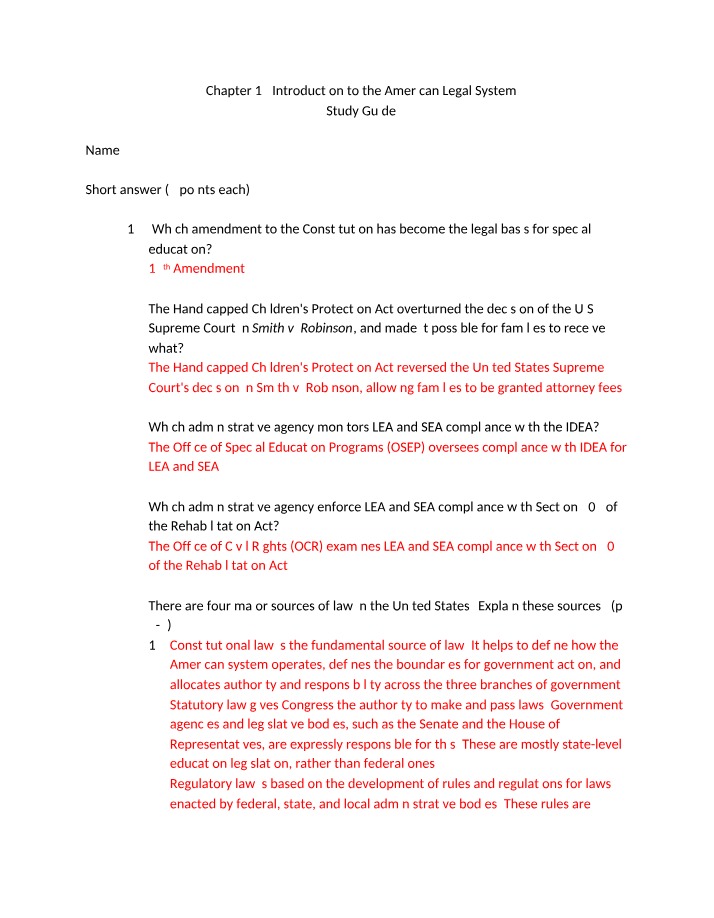 Special Education Laws - Intro to American Legal System