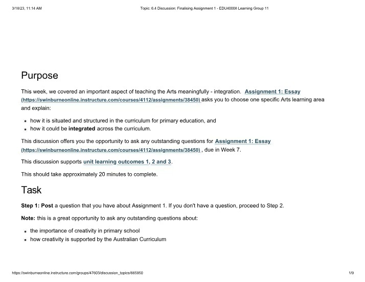 Integrating Arts in Primary Education - Assignment 1