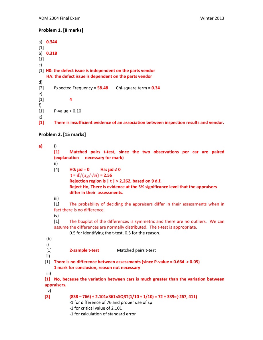 Winter 2013 Final Exam - ADM 2304