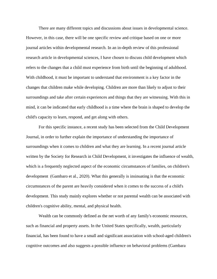 Parental Wealth and its Influence on Cognitive Development