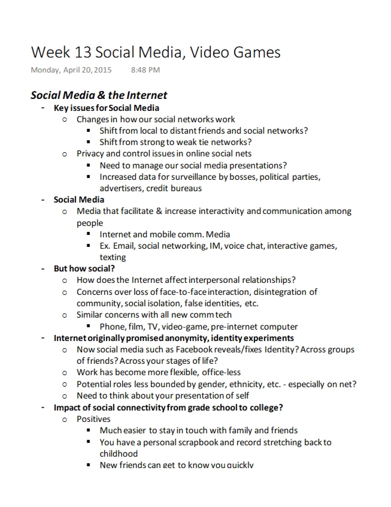 Video Games and Social Media Week 13