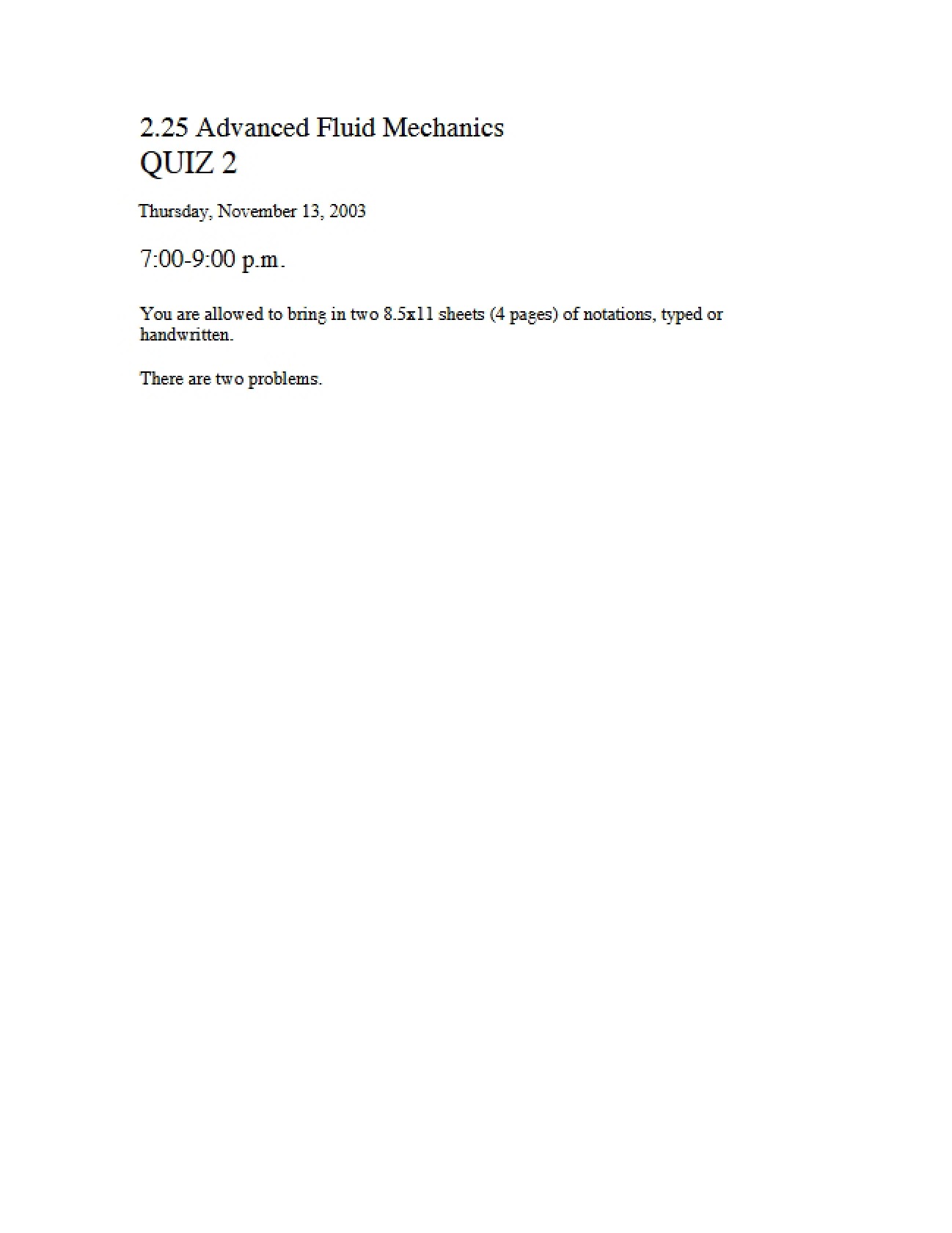 Second Fluid Mechanics Quiz