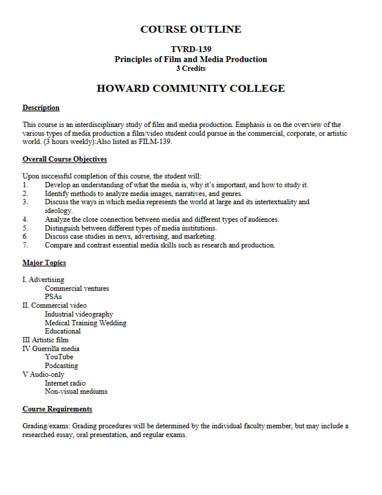 TVRD-139 Class Syllabus