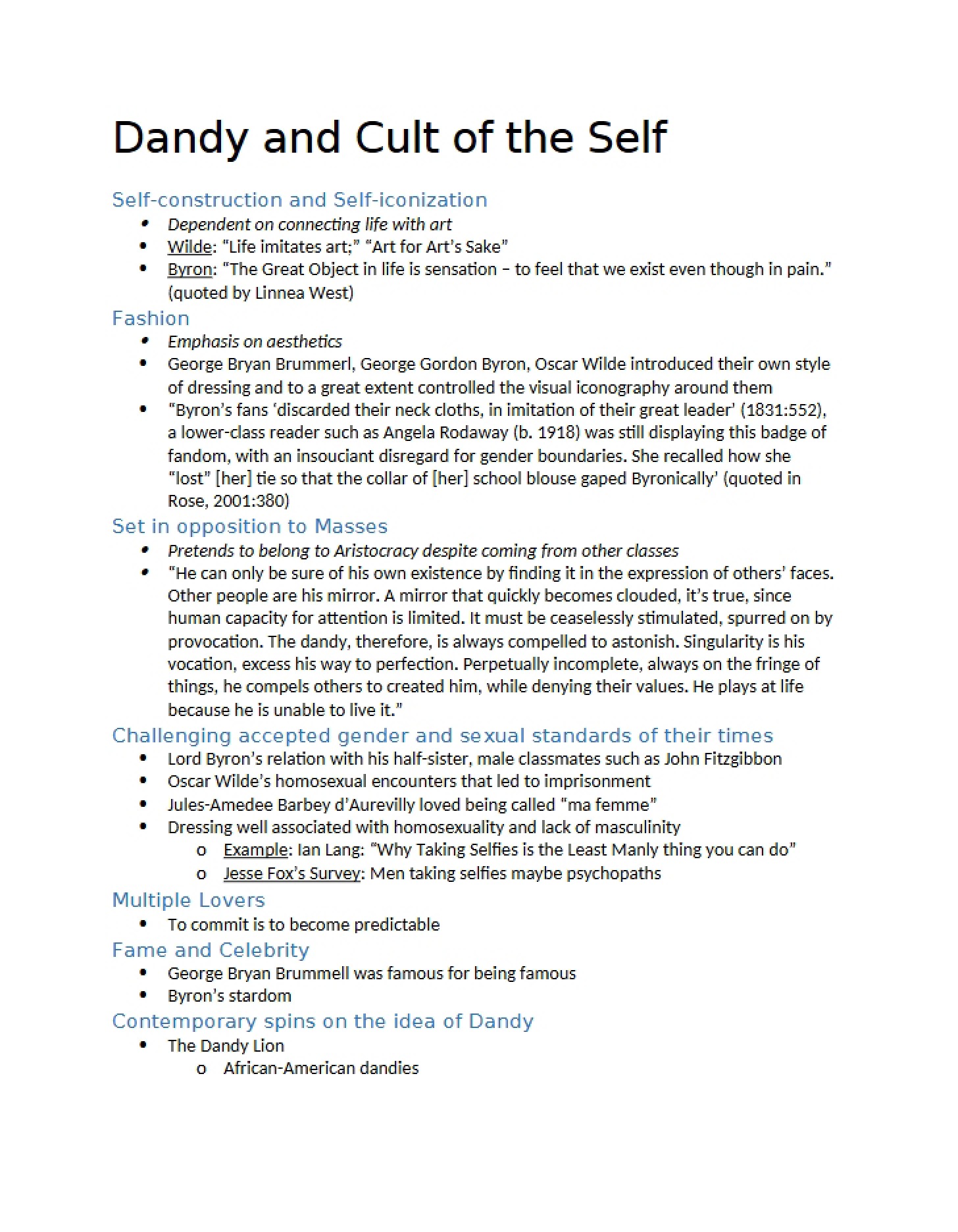 Cult of the Self and the Dandy