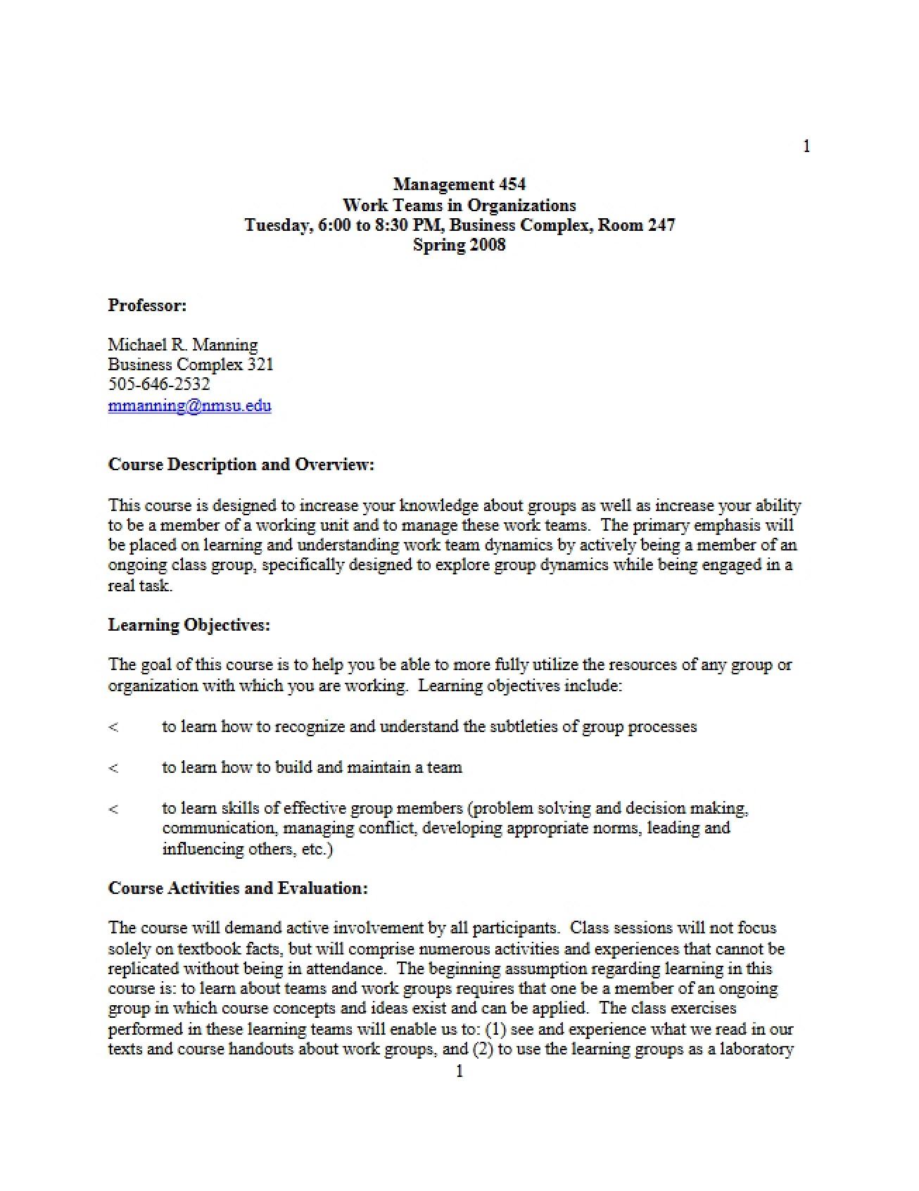 Work Teams in Organizations Course Syllabus