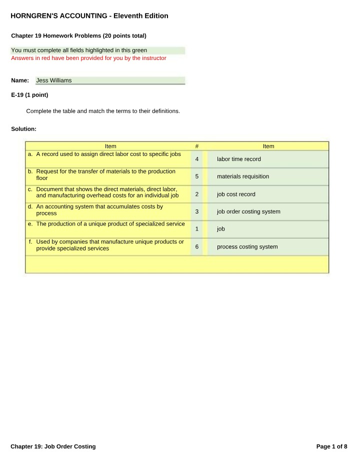 Homework Problems for Chapter 19