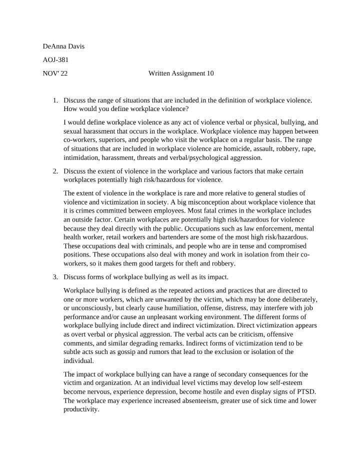 Workplace Violence - Definitions and Impact