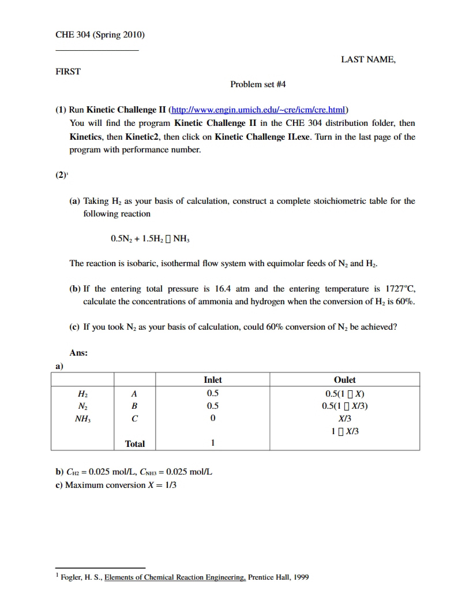 Kinetics Problem Set 4