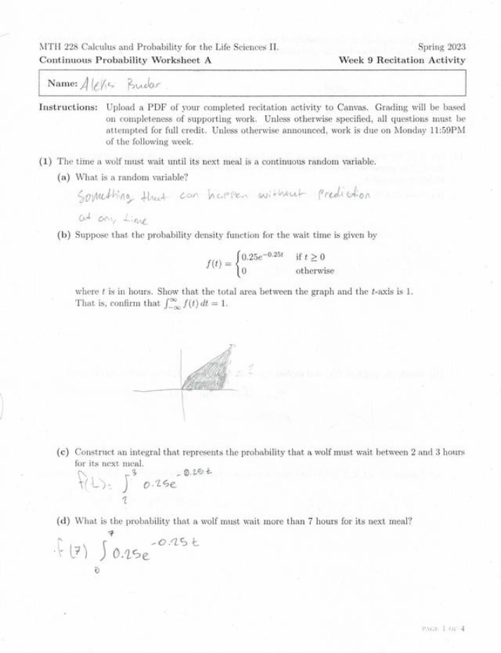 Worksheet A - Continuous Probability