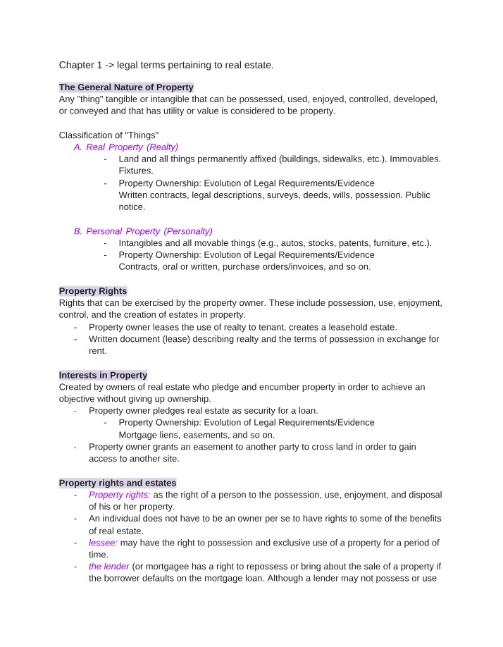 Real Estate Classification - Legal Terms