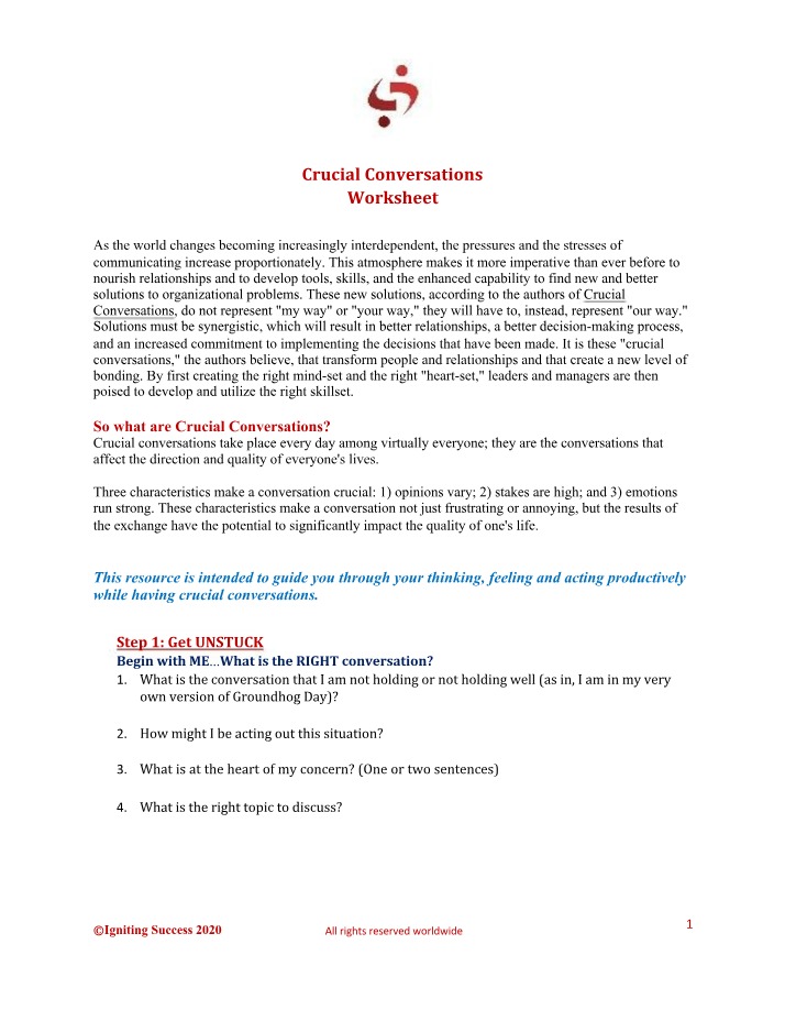 Worksheet on Crucial Conversations
