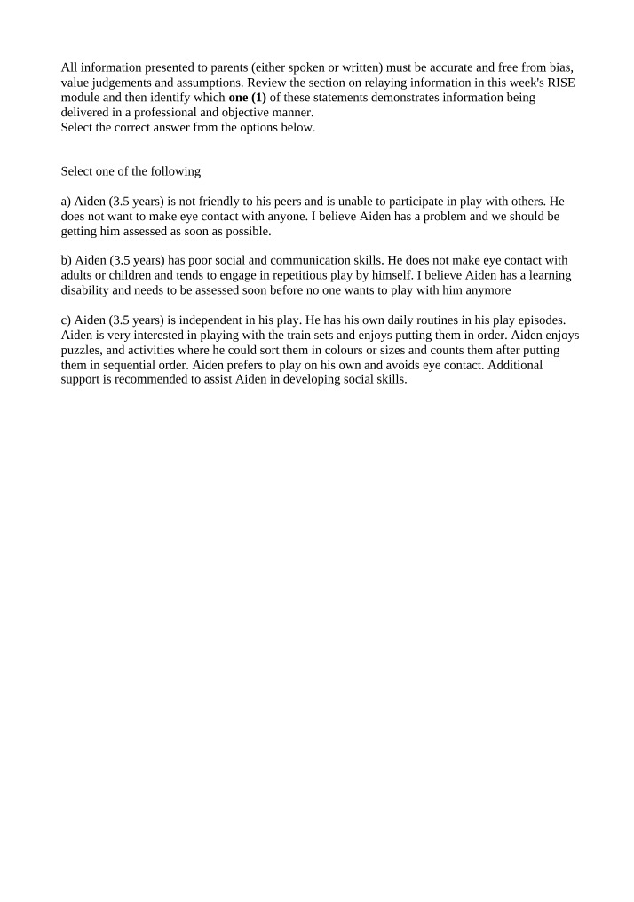 Professional and Objective Information Delivery - RISE Module Question